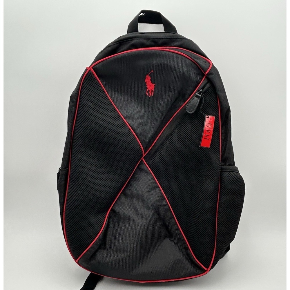 Polo Ralph Lauren Backpack Black & Red Canvas Mesh Basic Bag NWT